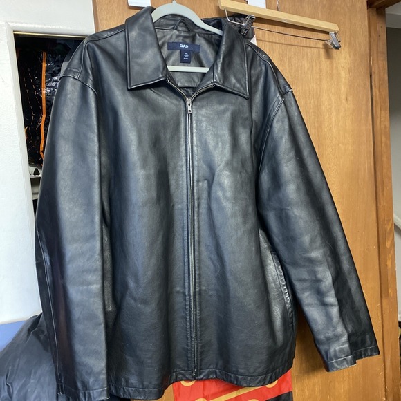 VTG Y2K Gap Leather Jacket Cart Coat Black Men XXL Grunge Full Zip Quilted Lined